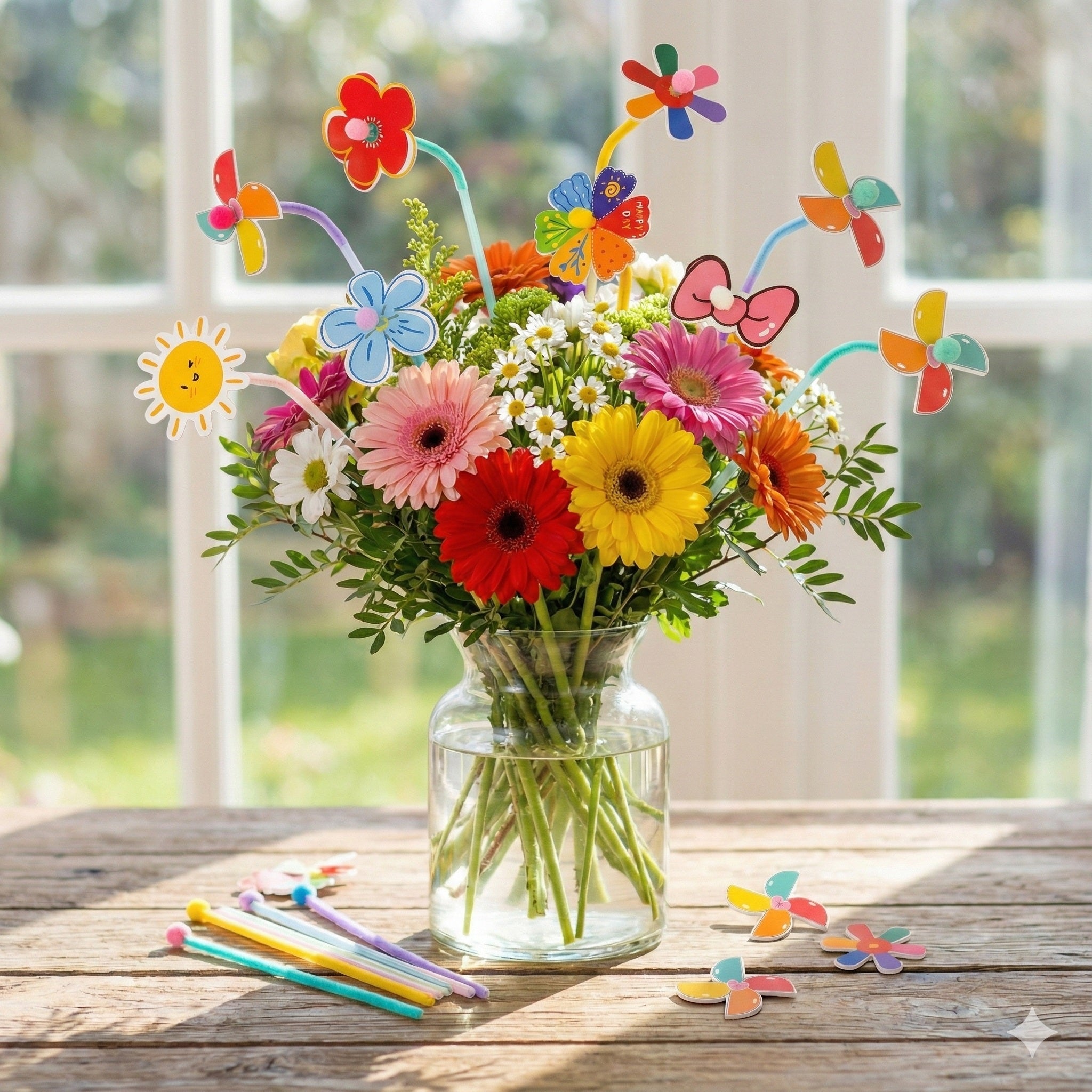 Toppere decorative cu flori și fluturi pentru aranjamente florale (set 50 buc) - CraftUp