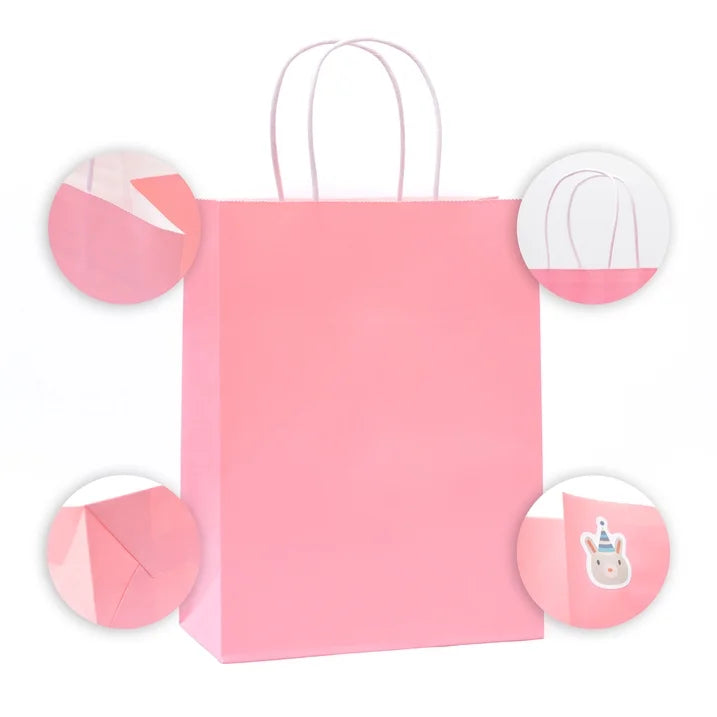 Sacoșe hârtie cu mâner răsucit - roz (set 12 buc)