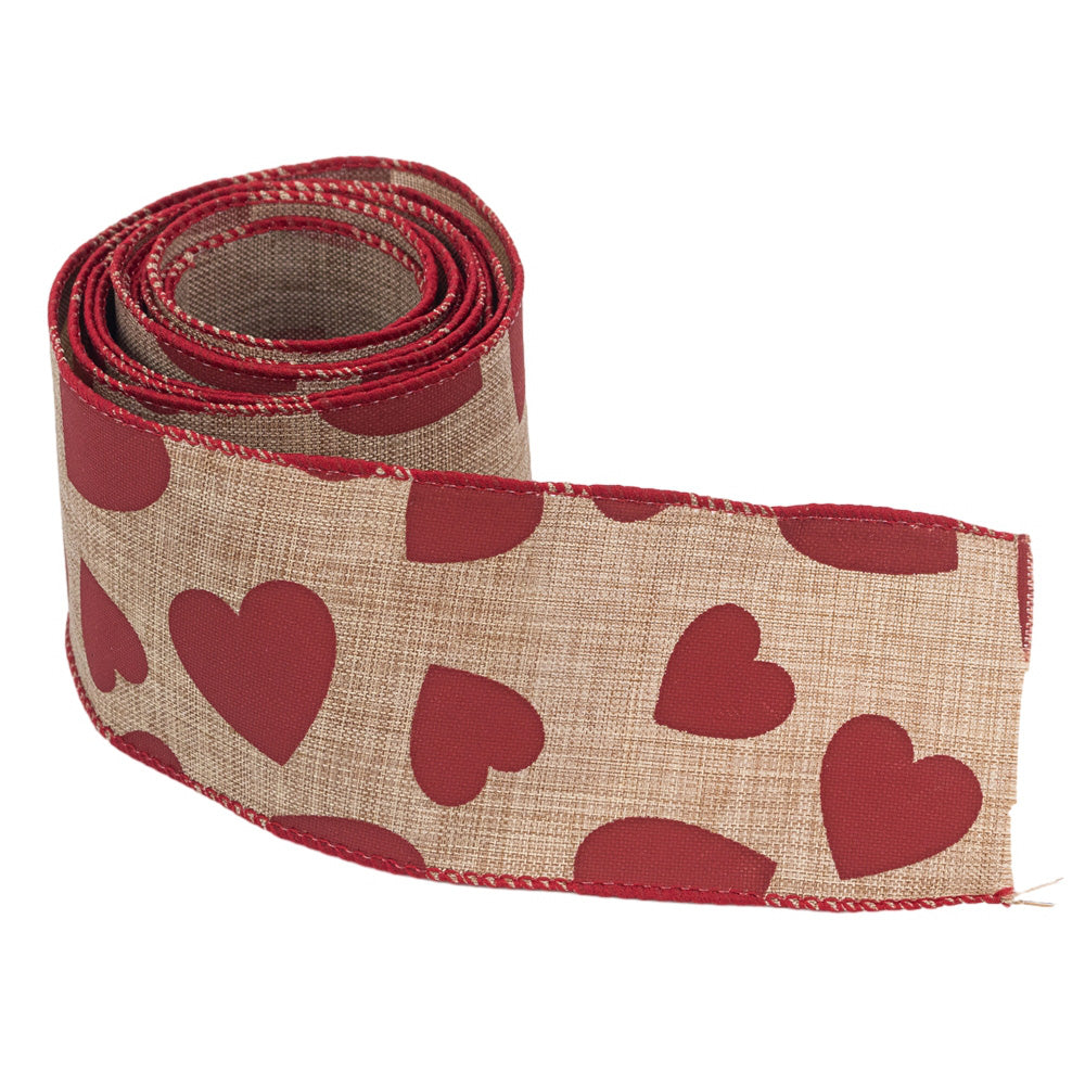Bandă iută cu inimi - roșu 6.3cm x 2m - 3 - craftup.ro