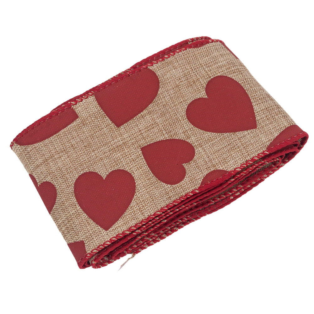 Bandă iută cu inimi - roșu 6.3cm x 2m - 4 - craftup.ro