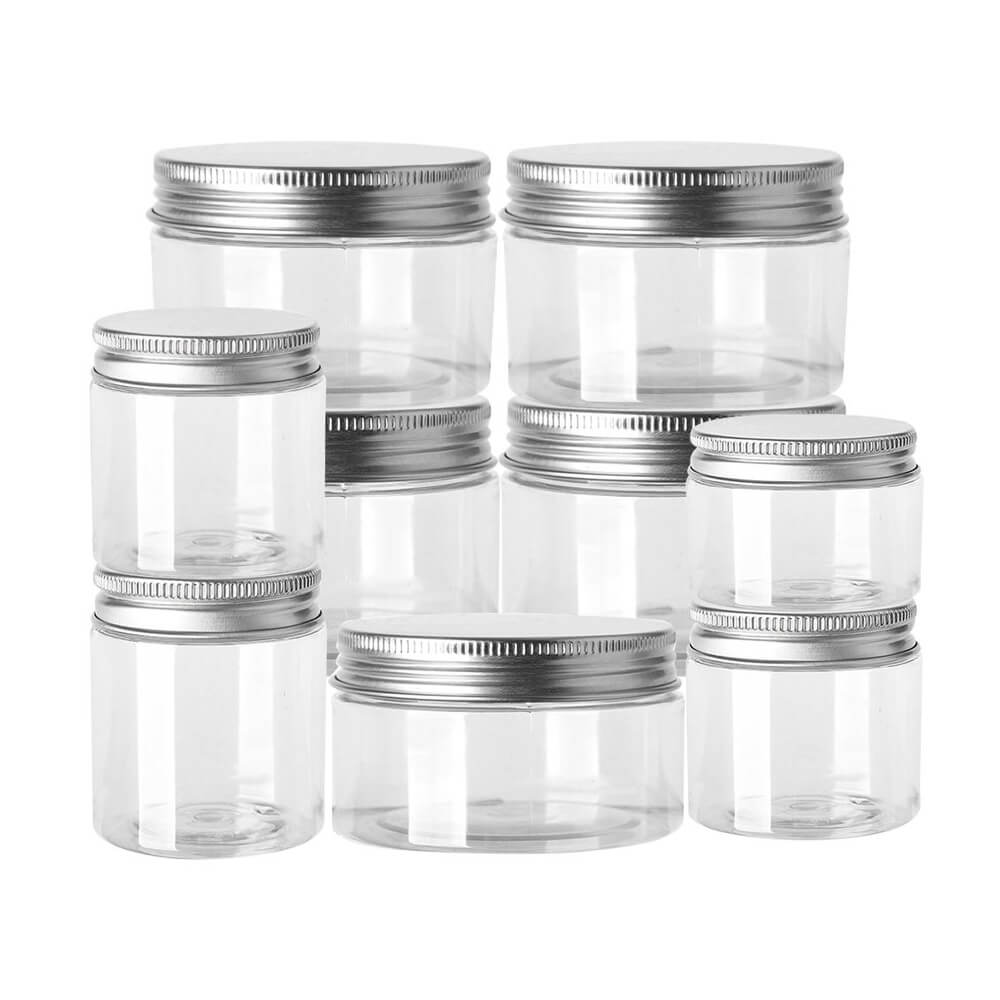 Borcan rotund transparent din plastic cu capac aluminiu 1 - craftup.ro