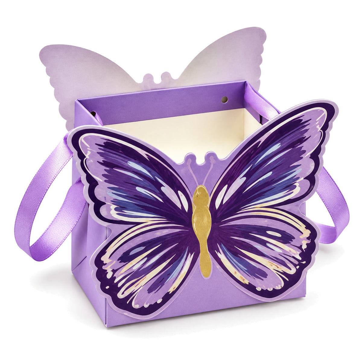 Cutii cu fluture decupat și mâner din panglică - mov (set 10 buc) - CraftUp