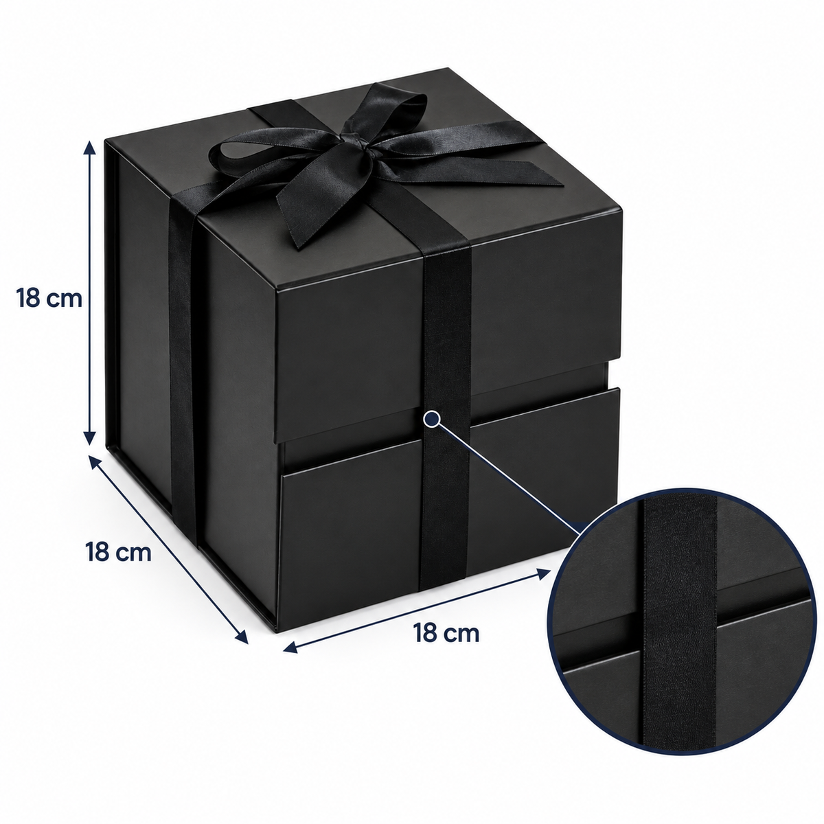 Cutie cadou cub magnetică pliabilă cu fundă - negru, dimensiuni - CraftUp