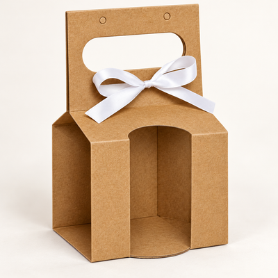 Cutii pentru cană cu deschizătură pentru toartă, mâner și fundă - kraft (set 10 buc), detaliu de aproape - CraftUp