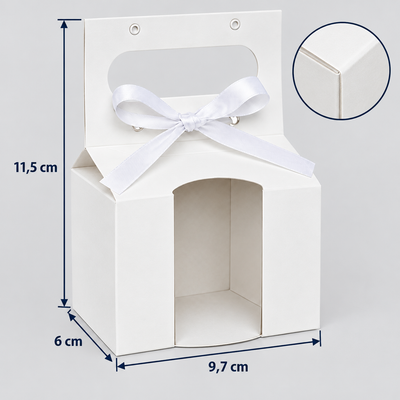 Cutii pentru cană cu deschizătură pentru toartă, mâner și fundă - alb (set 10 buc), dimensiuni - CraftUp