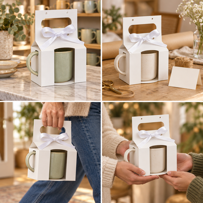 Cutii pentru cană cu deschizătură pentru toartă, mâner și fundă - alb (set 10 buc), detalii - CraftUp