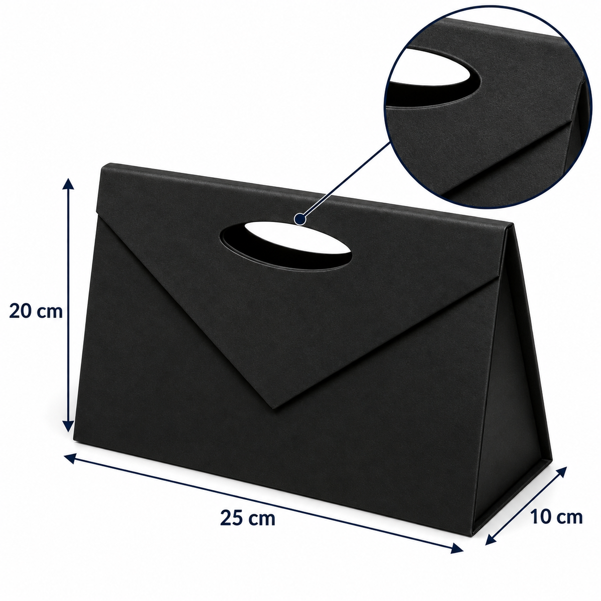 Gentuță cadou din carton tare cu închidere magnetică și mâner decupat - negru, dimensiuni - CraftUp