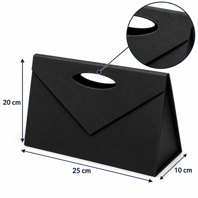 Gentuță cadou din carton tare cu închidere magnetică și mâner decupat - negru, dimensiuni - CraftUp