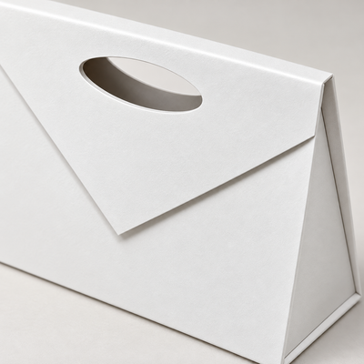Gentuță cadou din carton tare cu închidere magnetică și mâner decupat - alb, detaliu de aproape - CraftUp
