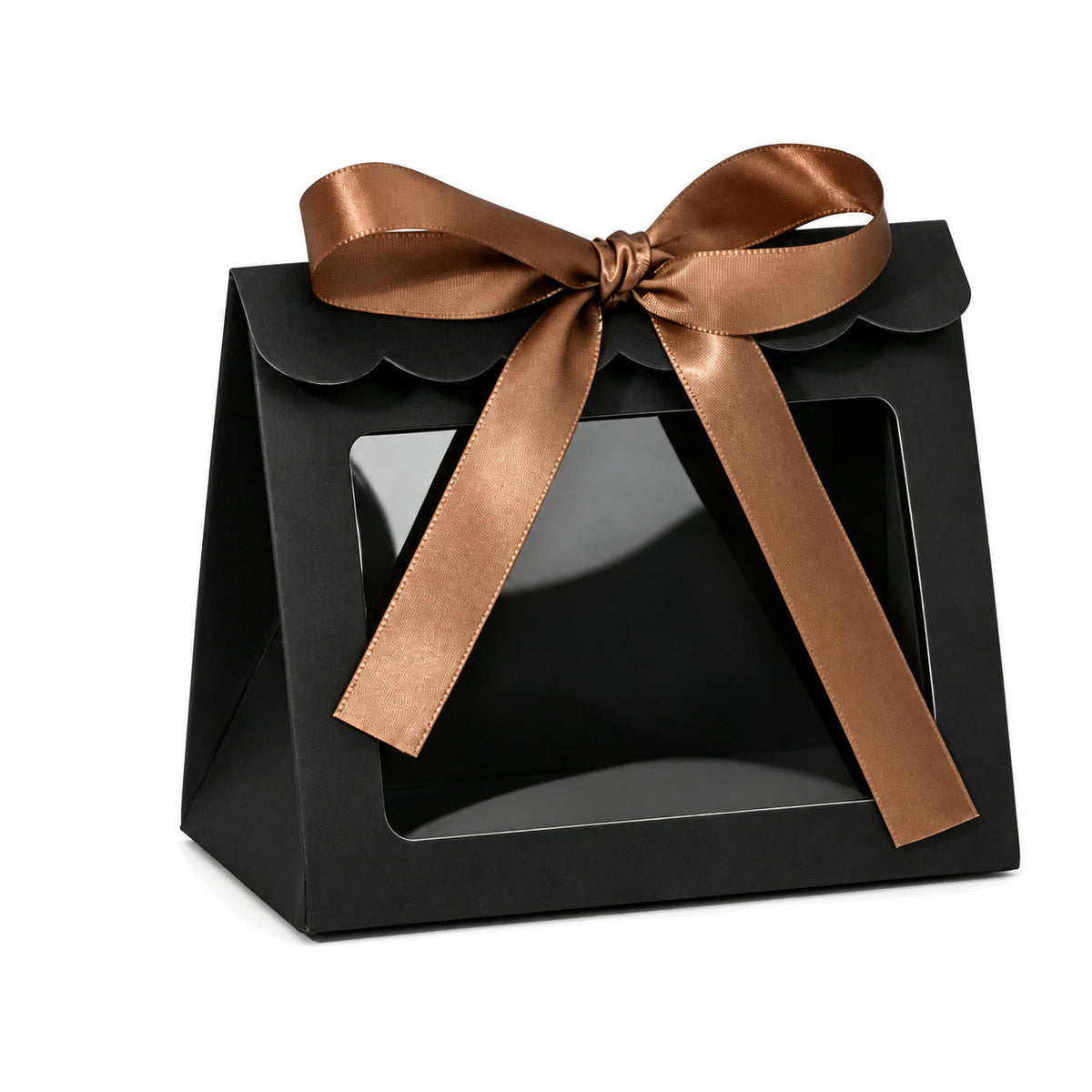Cutii trapez cu fereastră mare și fundă din satin - negru (set 25 buc) - CraftUp