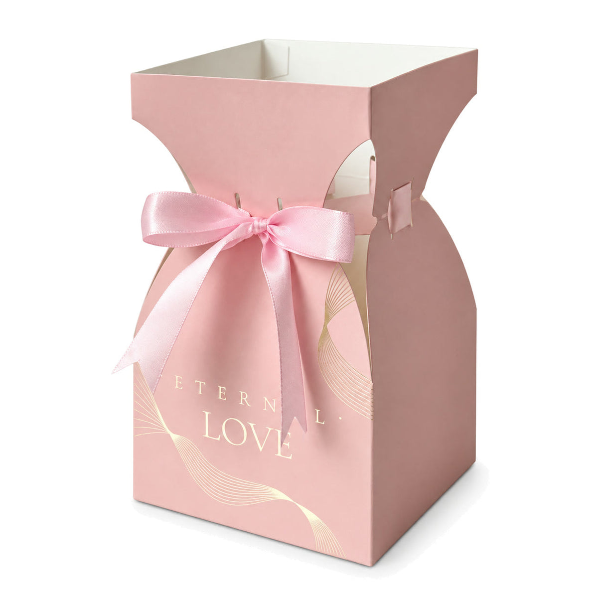 Cutii tip vază pentru buchete de flori, cu fundă - roz (set 10 buc) - CraftUp