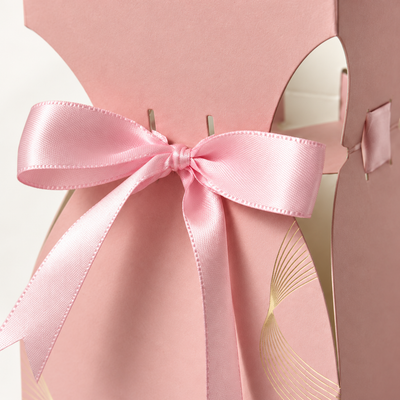 Cutii tip vază pentru buchete de flori, cu fundă - roz (set 10 buc), detaliu de aproape - CraftUp