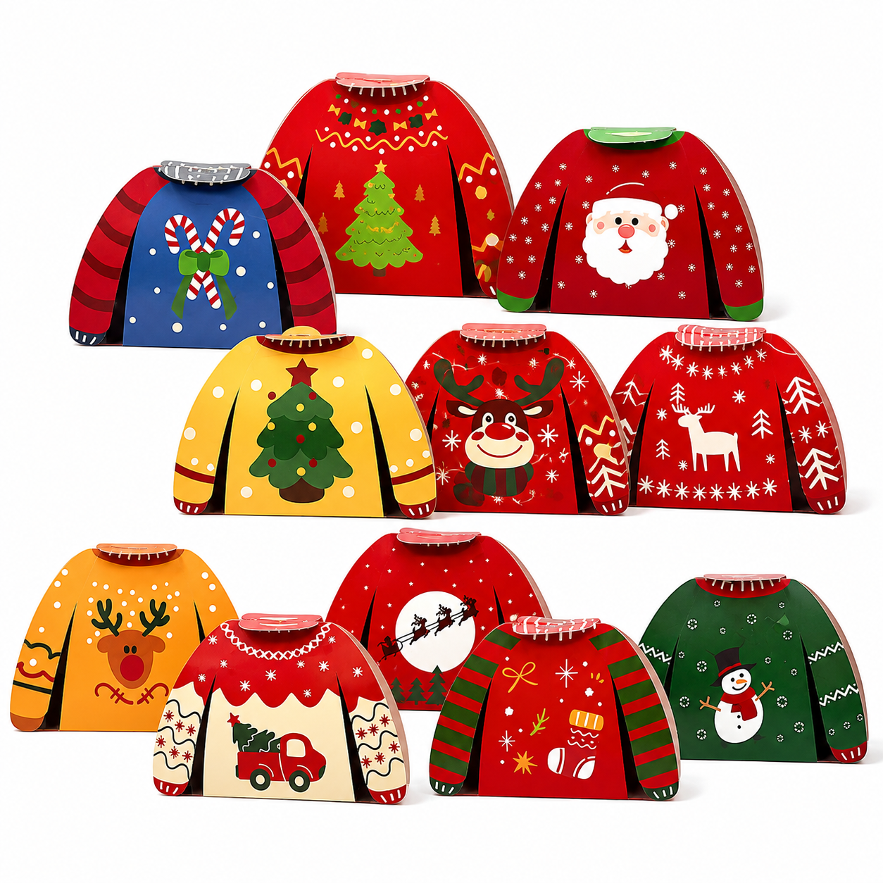 Cutie Crăciun formă pulover tricotat (set 24 mix modele)