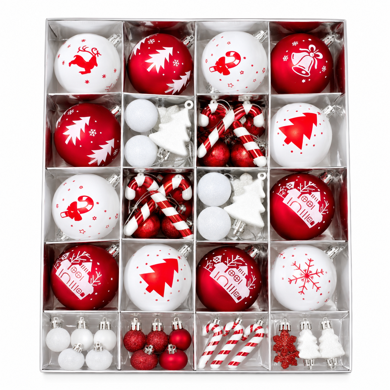 Set decorațiuni brad de Crăciun - roșu și alb (set 46 buc)