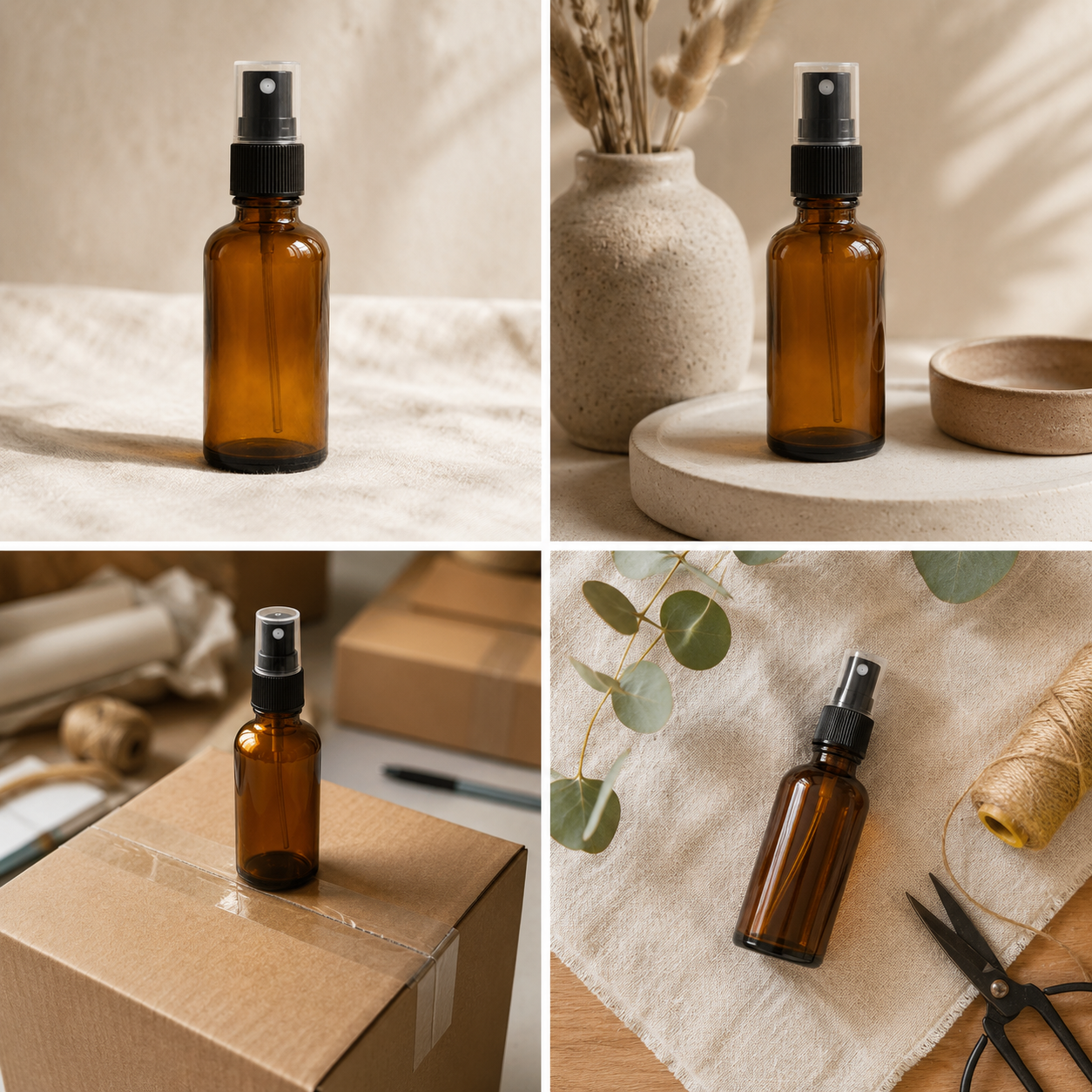 Sticluță ambră reutilizabilă cu spray și capac 50ml