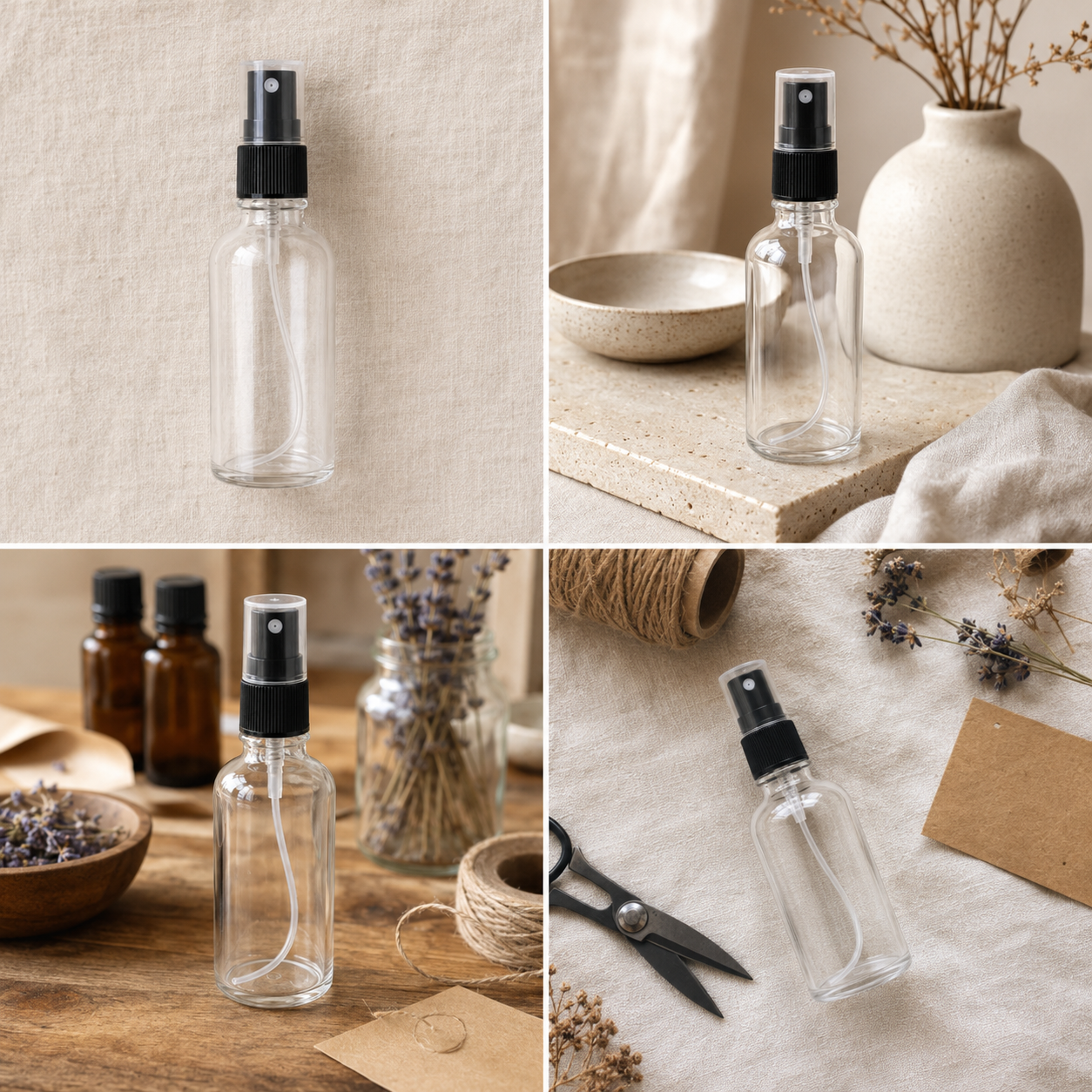 Sticluță transparentă reutilizabilă cu spray și capac 50ml