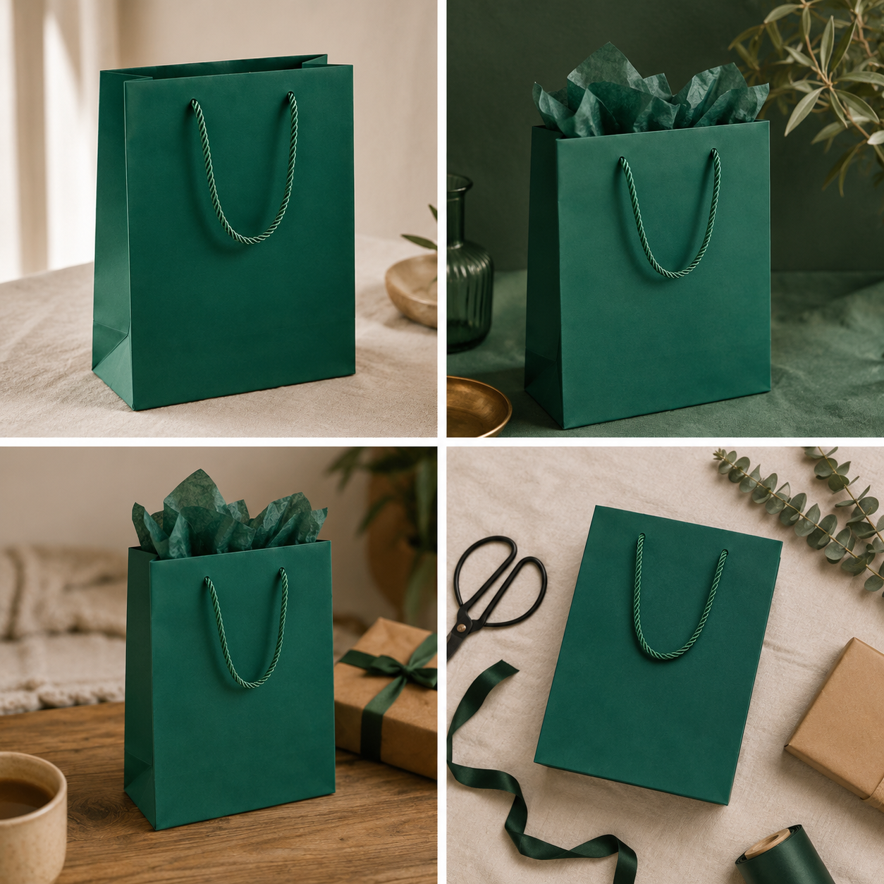 Pungi cadou dreptunghiulare uni - verde (set 12 buc)