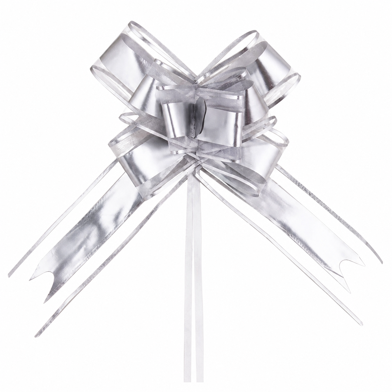 Funde pull bow din satin și organza - argintiu (set 10 buc)