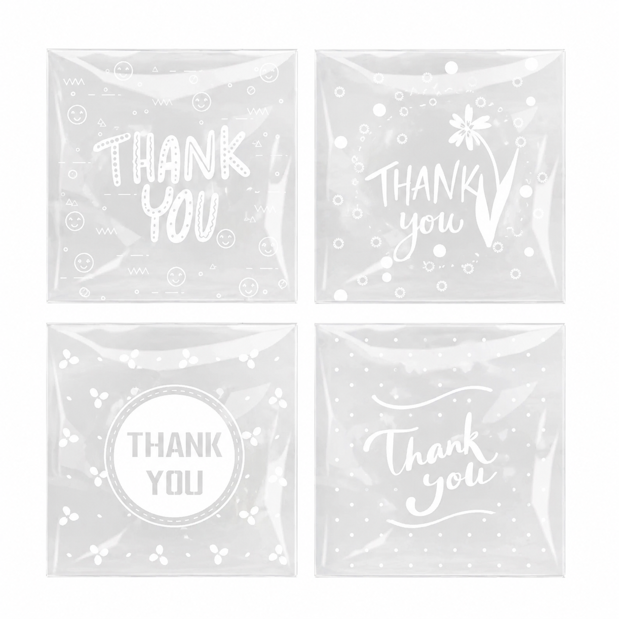 Pungi adezive cu print Thank You - transparent (set 50 buc)