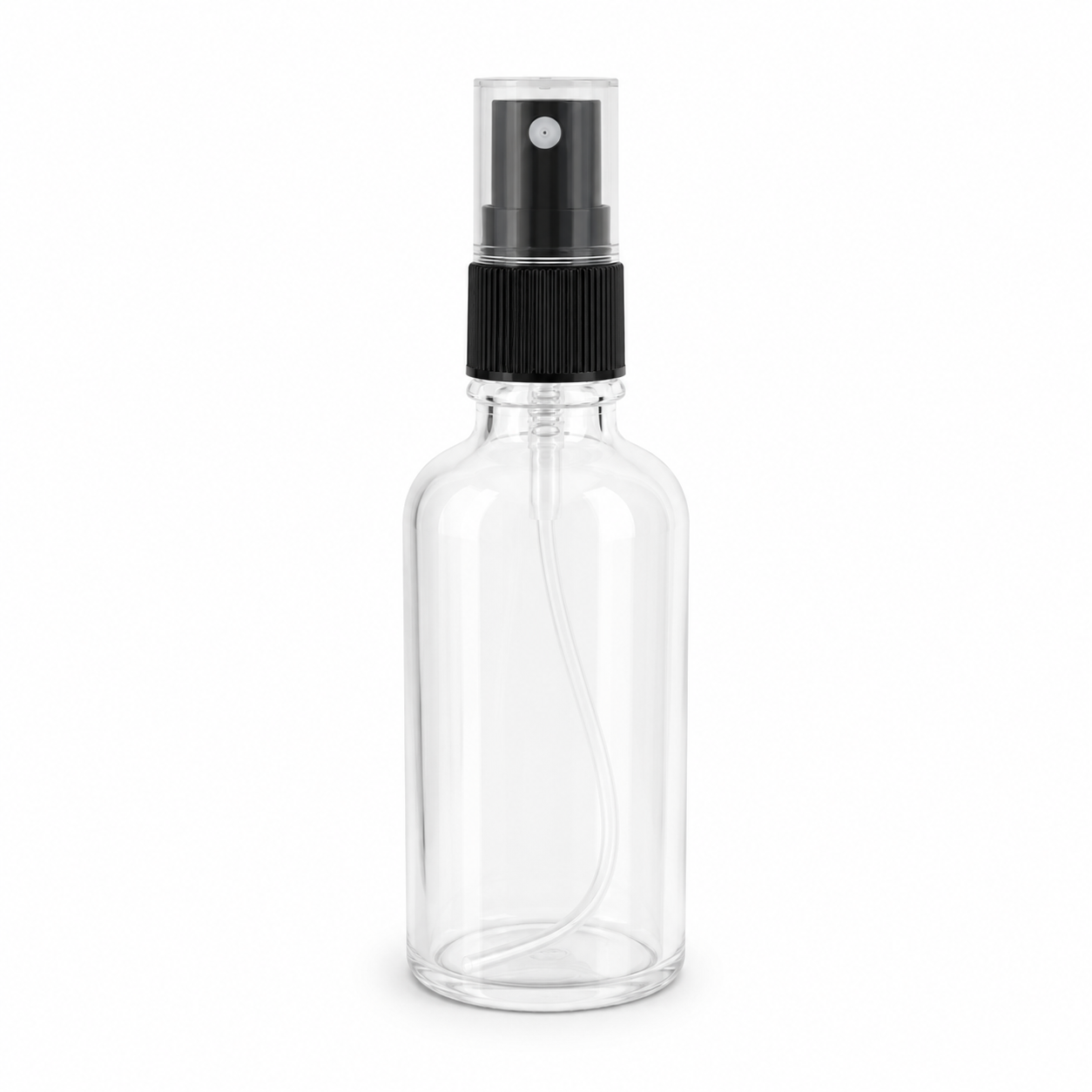 Sticluță transparentă reutilizabilă cu spray și capac 50ml