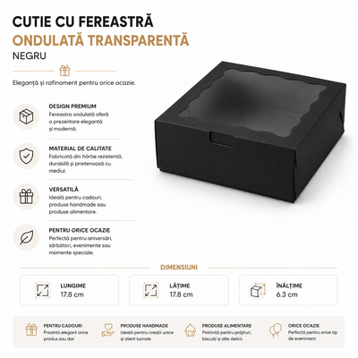Cutie cu fereastră ondulată transparentă - negru (set 50 buc)