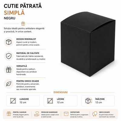 Cutie mică pătrată simplă - negru (set 10 buc)