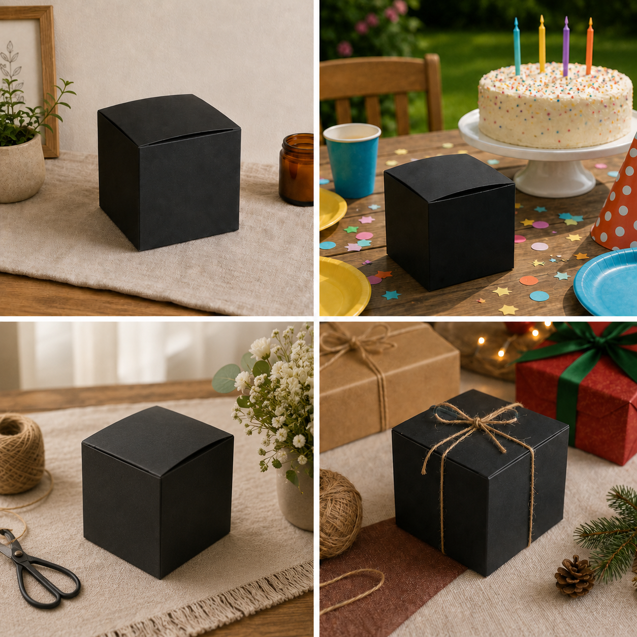 Cutie mică pătrată simplă - negru (set 10 buc)