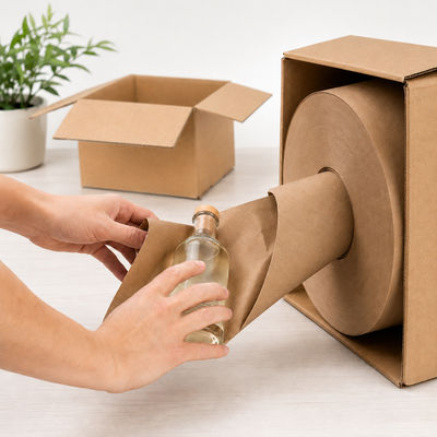 Rolă hârtie de umplutură în cutie dispenser - maro - 35cm x 450m