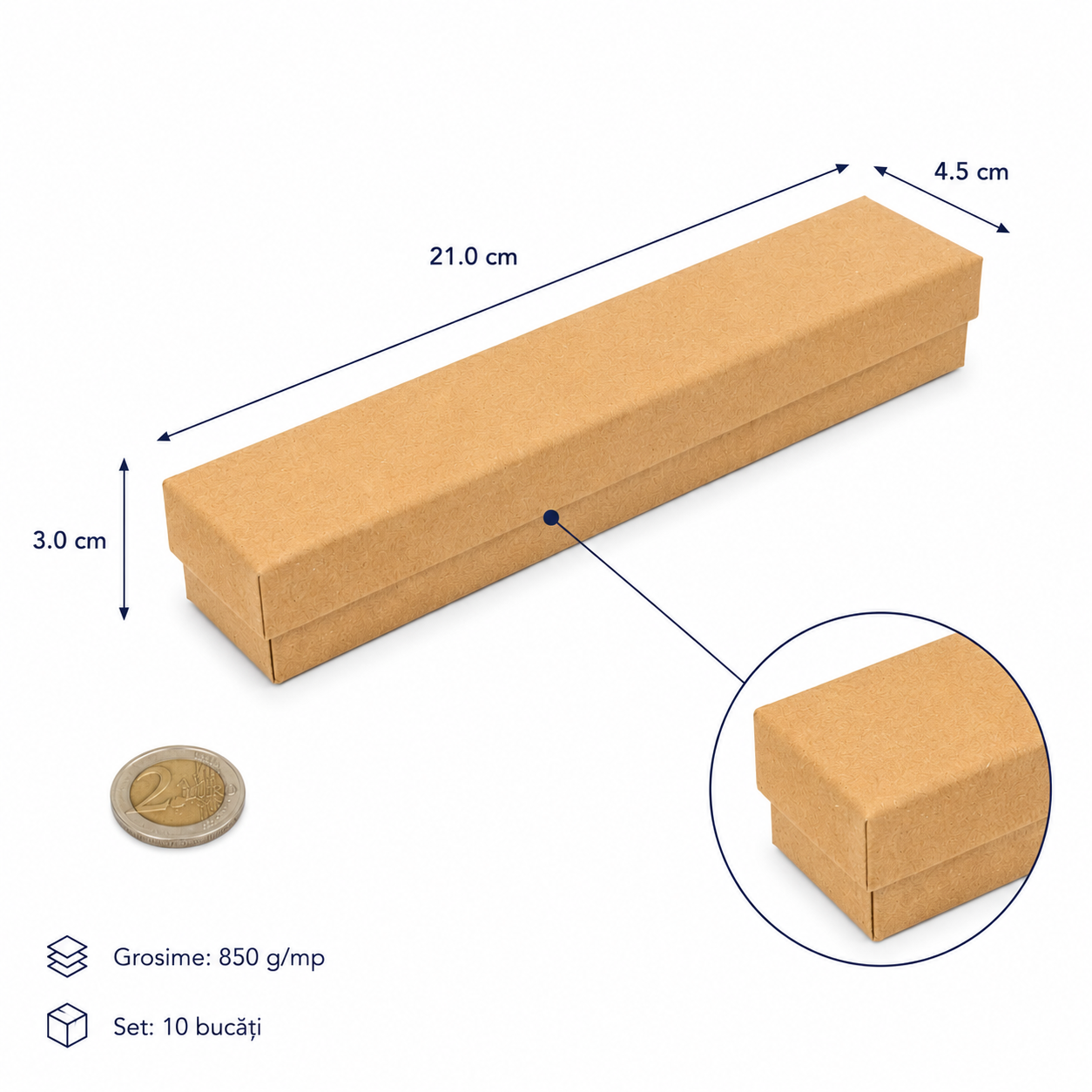 Cutie hârtie kraft pentru bijuterii cu suport negru în interior (set 10 buc)