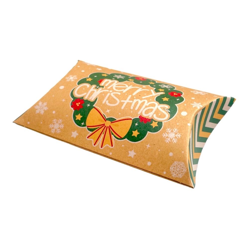 Cutie Crăciun kraft în formă de pernă - model 4 coroniță (set 50 buc) 12x7.2x2.5cm 1 - craftup.ro