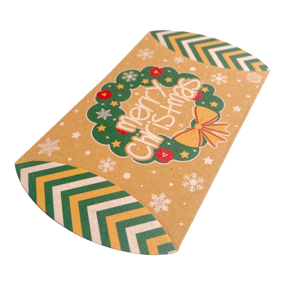Cutie Crăciun kraft în formă de pernă - model 4 coroniță (set 50 buc) 12x7.2x2.5cm