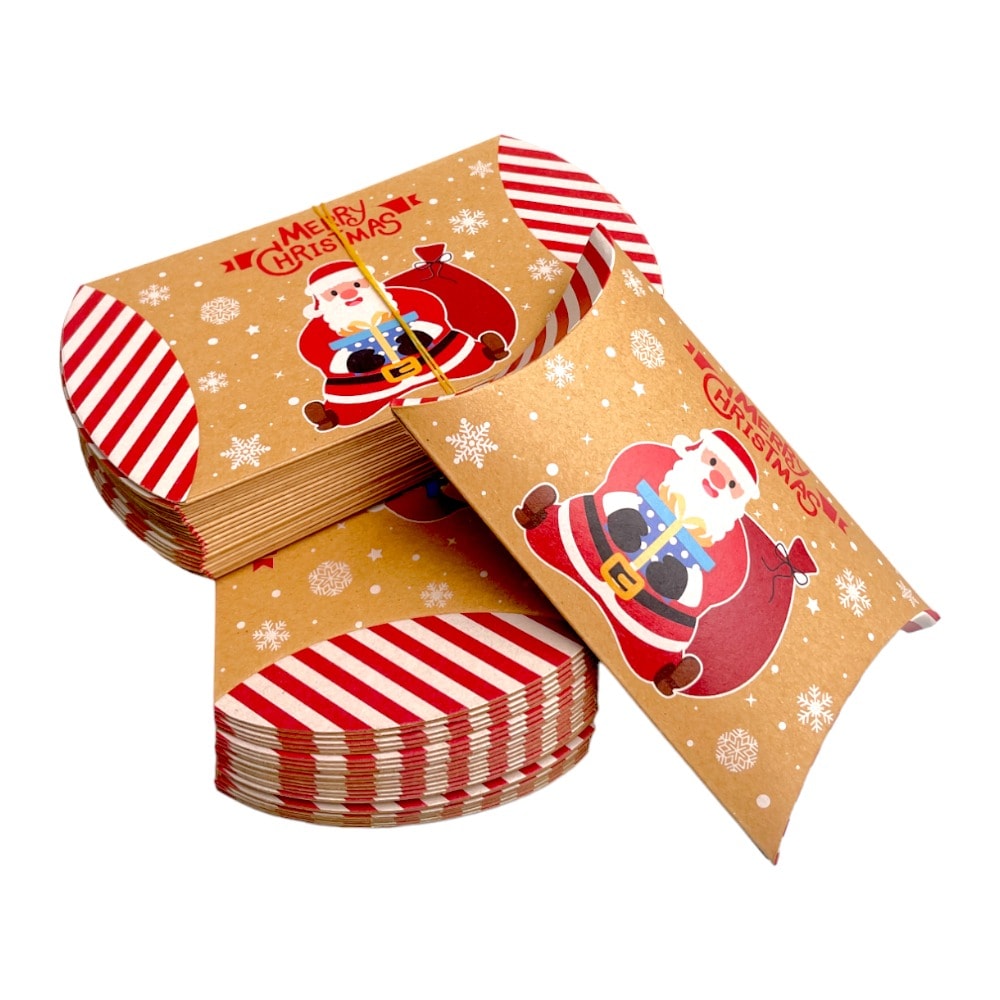 Cutie Crăciun kraft în formă de pernă - model 5 Cadourile Moșului (set 50 buc) 12x7.2x2.5cm 3 - craftup.ro
