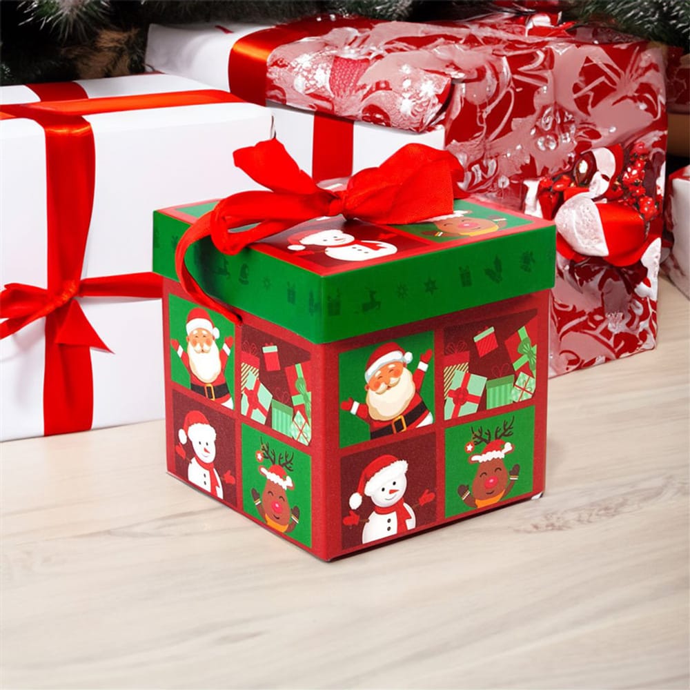 Cutie căni Crăciun cu capac și fundă roșu-verde 2 - craftup.ro