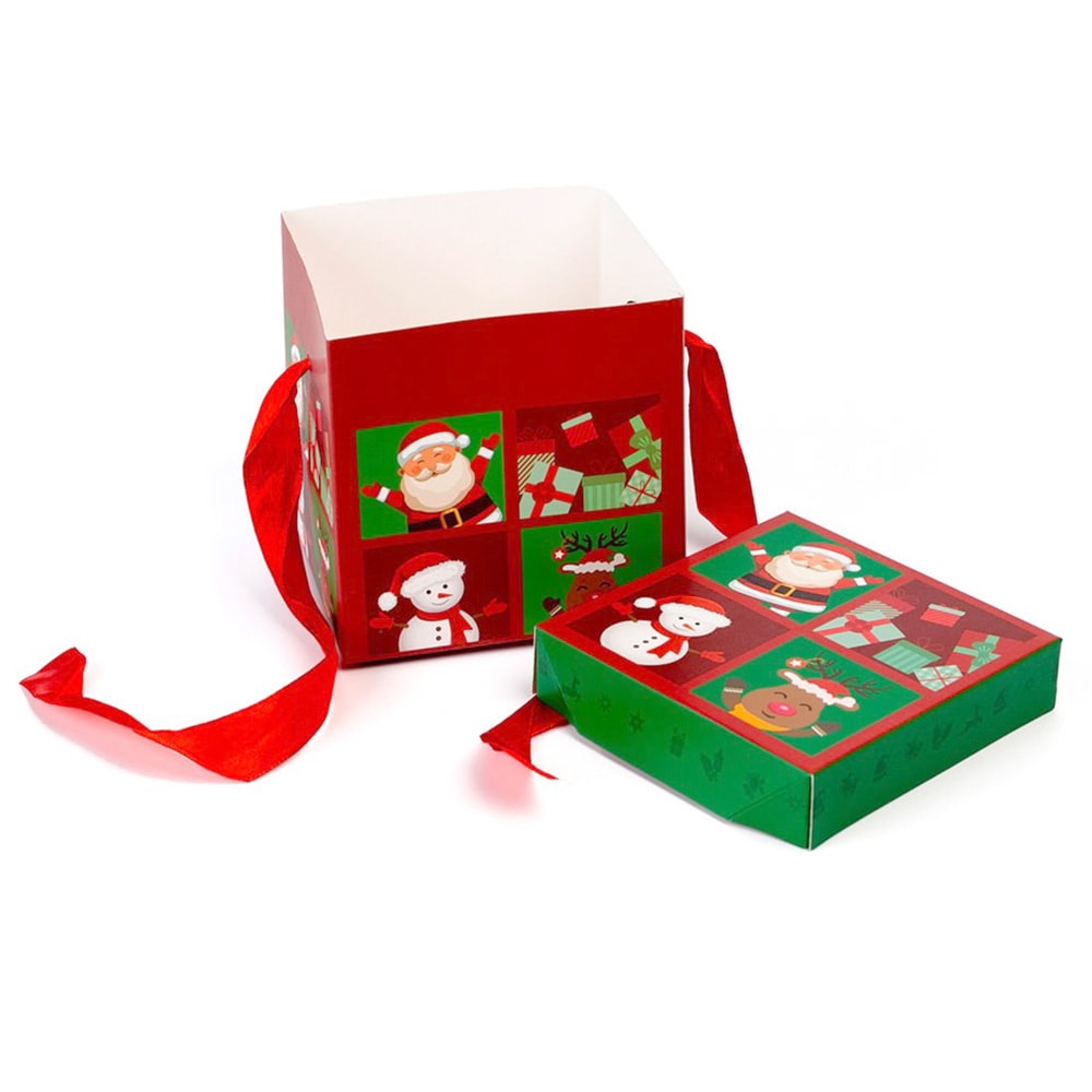 Cutie căni Crăciun cu capac și fundă roșu-verde 3 - craftup.ro