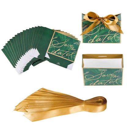 Cutie cu fundă satinată și mesaj Save the date - verde (set 50 buc) 5 - craftup.ro