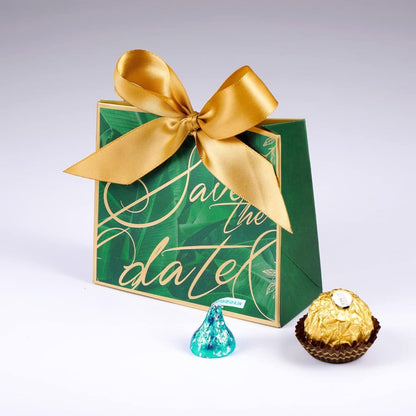 Cutie cu fundă satinată și mesaj Save the date - verde (set 50 buc) 7 - craftup.ro