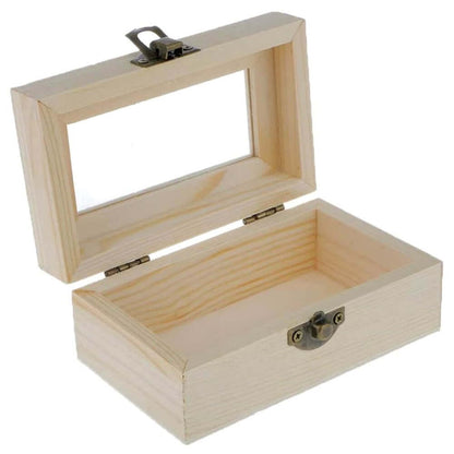 Cutie dreptunghiulară din lemn mare 12x7x5cm cu fereastră de sticlă 2