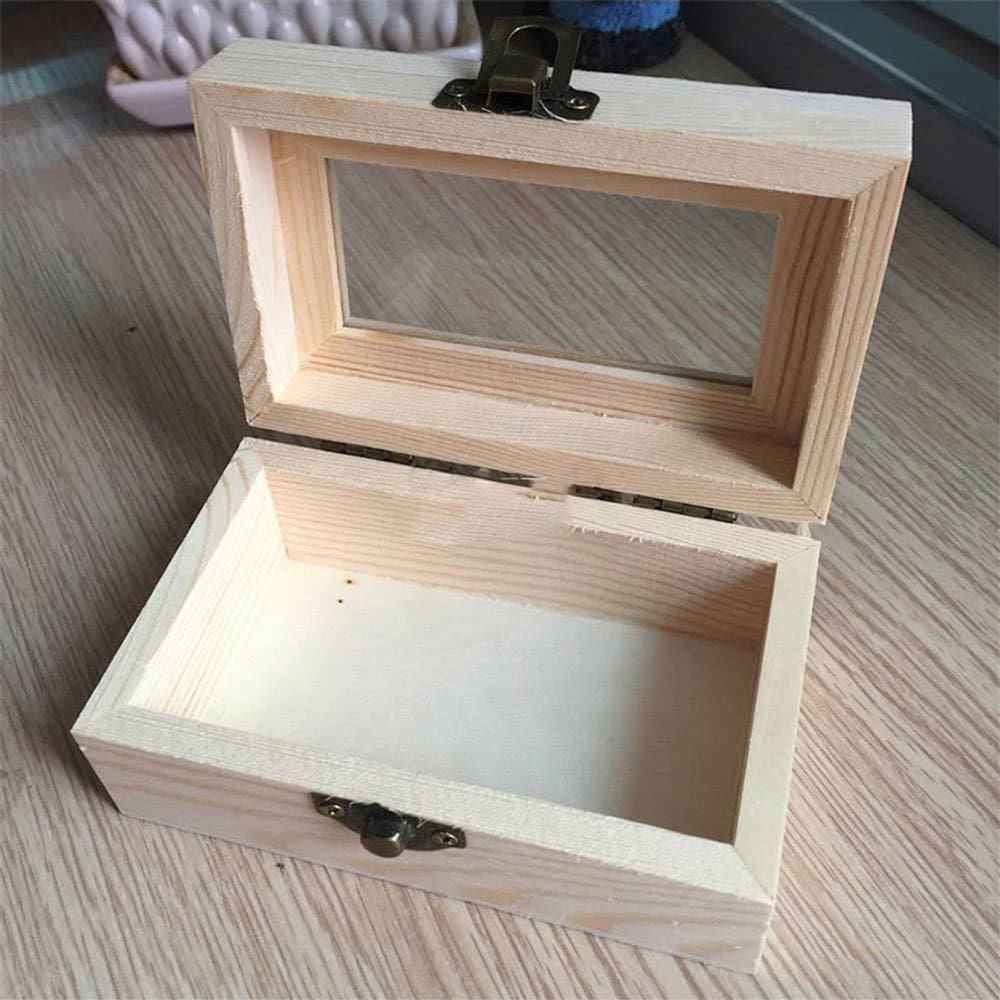 Cutie dreptunghiulară din lemn mare 12x7x5cm cu fereastră de sticlă 5