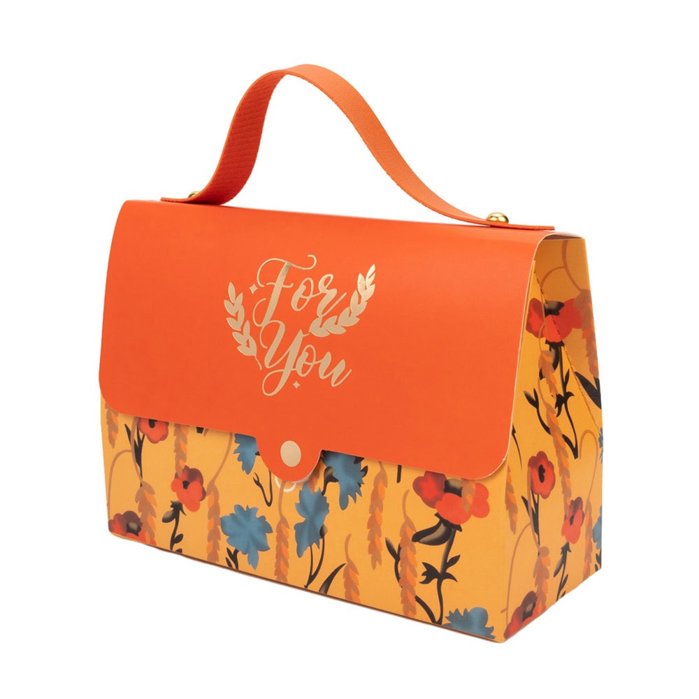 Cutie gentuță model floral cu mâner și mesaj Love You - portocaliu 1 - craftup.ro