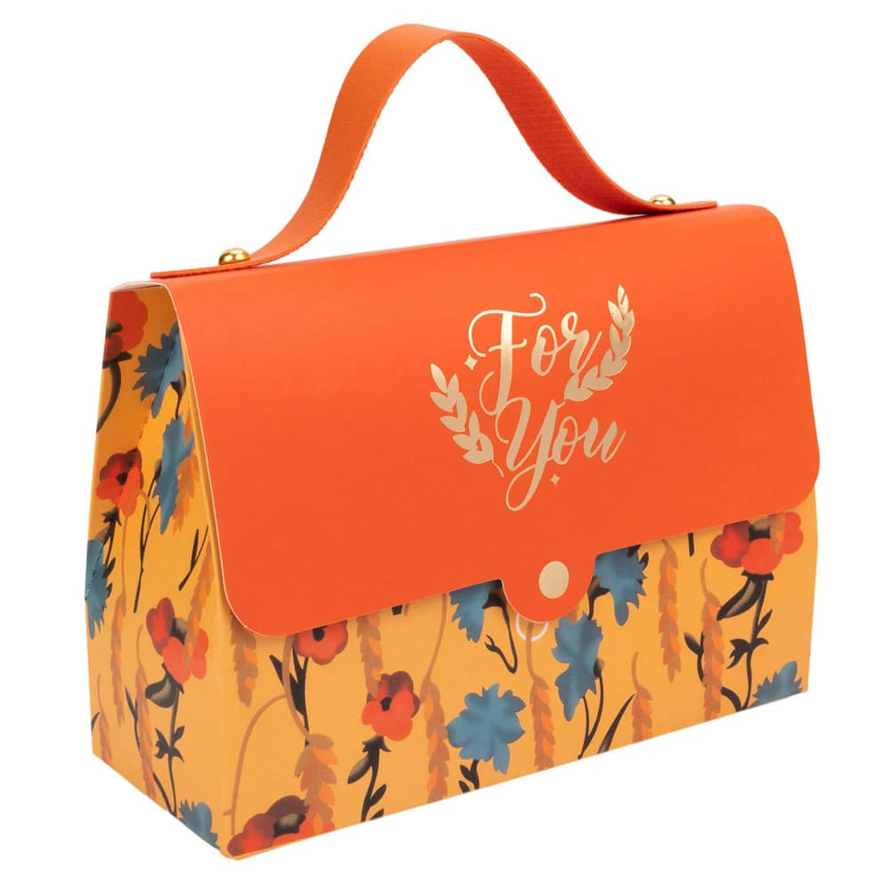 Cutie gentuță model floral cu mâner și mesaj Love You - portocaliu 2 - craftup.ro