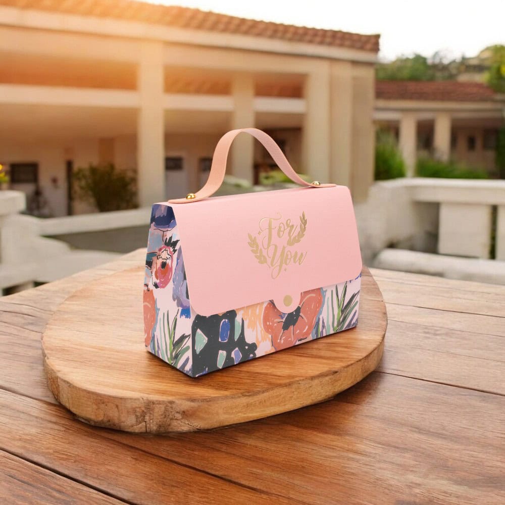 Cutie gentuță model floral cu mâner și mesaj Love You - roz 4 - craftup.ro