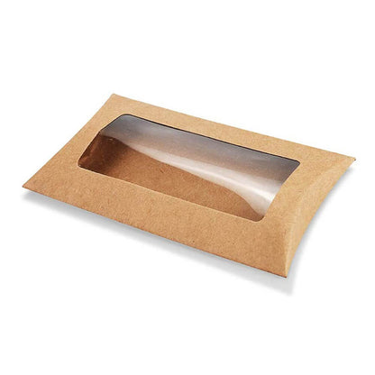 Cutie hârtie în formă de pernă cu fereastră 14,5×7,5cm - kraft 2 - craftup.ro