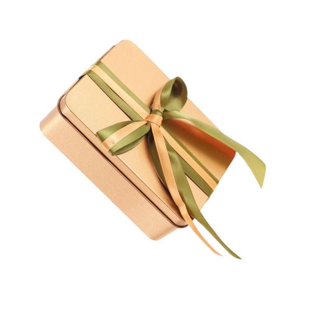 Cutie metalică aurie dreptunghiulară cu fundă 3 - craftup.ro