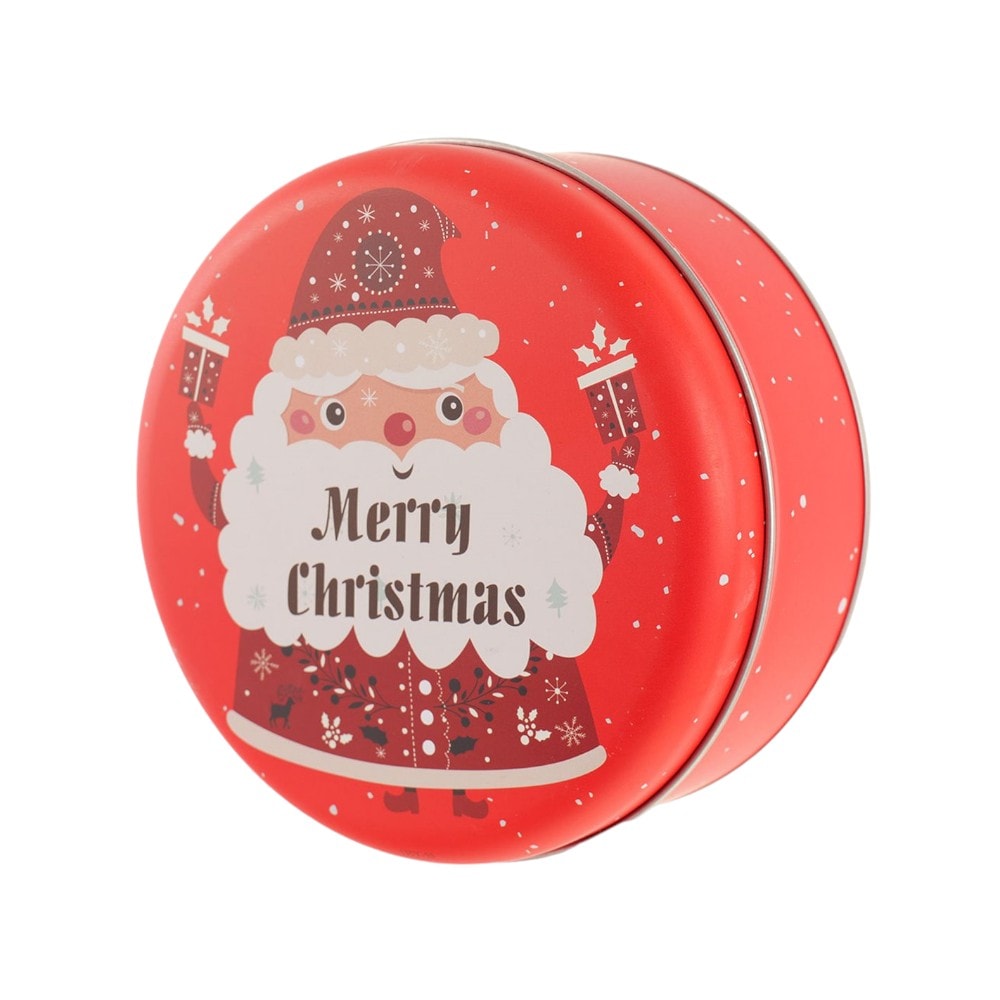 Cutie metalică rotundă roșie cu model Moș Crăciun 4 - craftup.ro