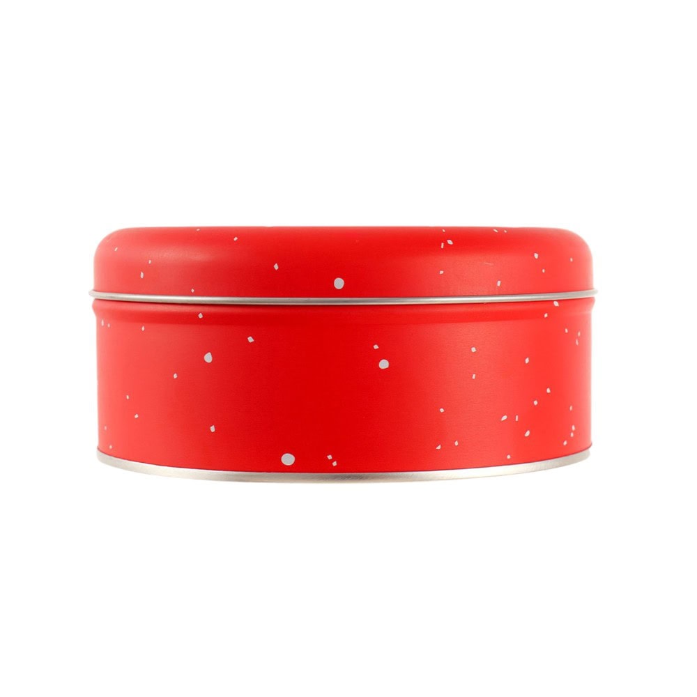 Cutie metalică rotundă roșie cu model Moș Crăciun 5 - craftup.ro