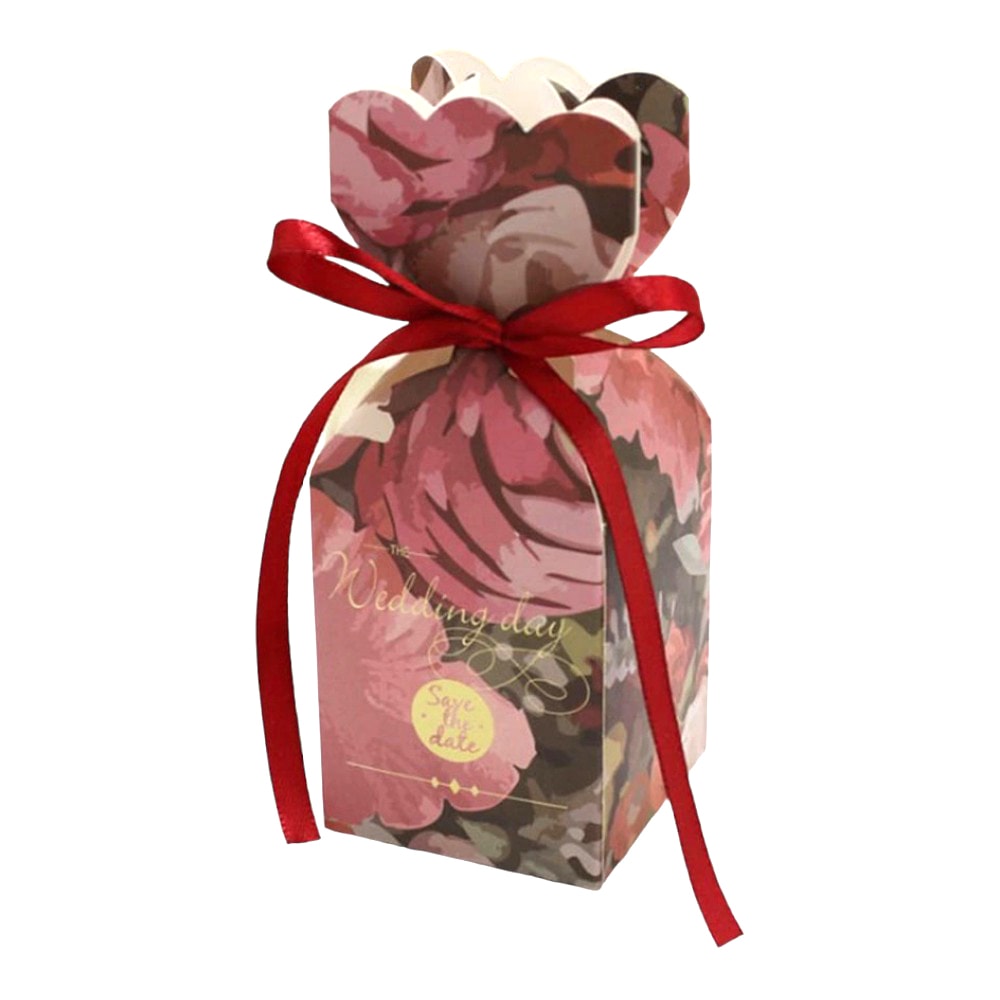 Cutie mică în formă de vază cu fundă satinată - roșu (set 50 buc) 5x5x6.5cm 1 - craftup.ro