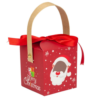 Cutie mică pătrată Crăciun cu fereastră, mâner kraft și fundă - roșu (set 50 buc) 1 - craftup.ro