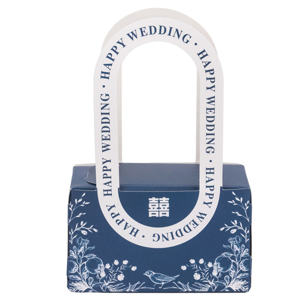 Cutie model floral cu mâner și mesaj Happy wedding – albastru (set 25 buc) – 10x6x5cm 1 - craftup.ro