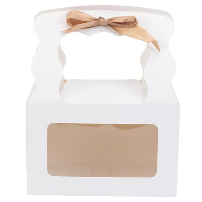 Cutie dreptunghiulară cu fereastră mâner ondulat și panglică - alb (set 12 buc) - 15x10.5x9.6cm