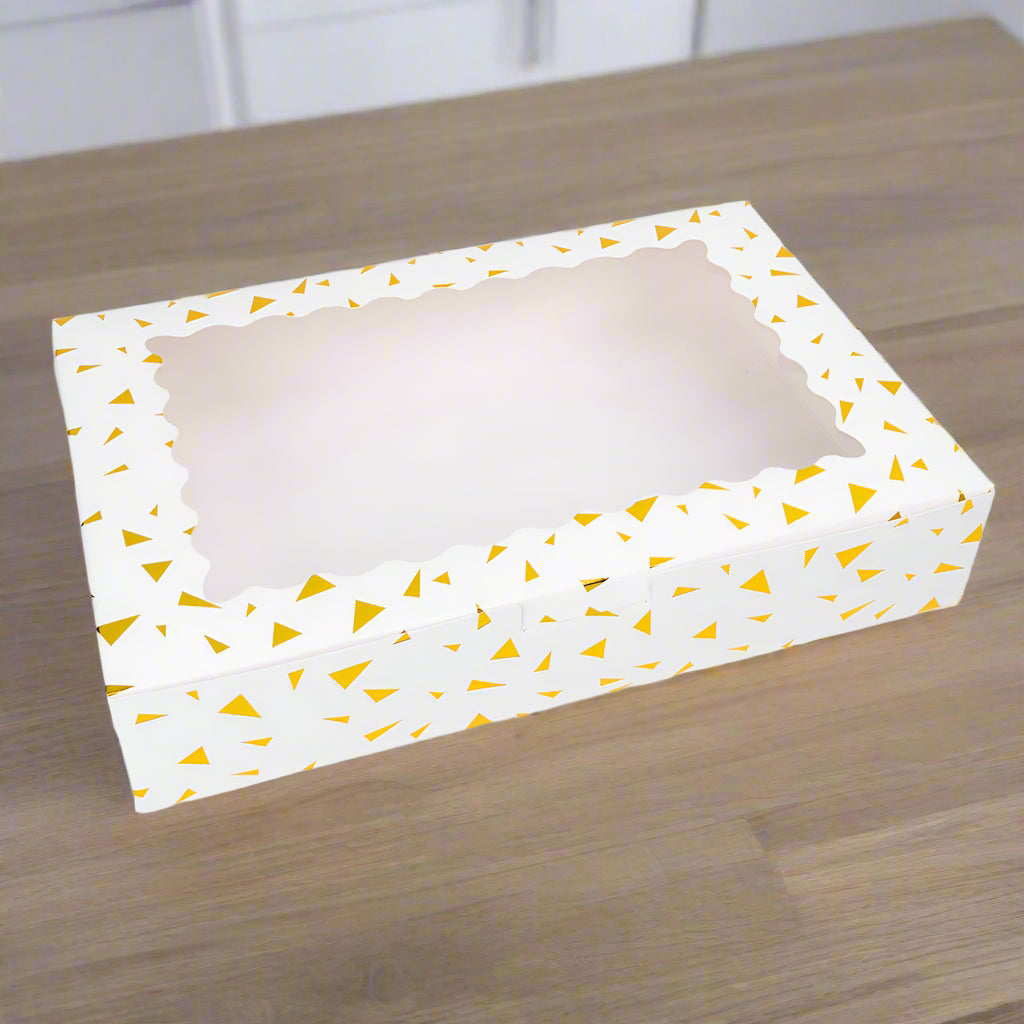 Cutie dreptunghiulară din hârtie cu model triunghiuri și fereastră - alb (set 25 buc) 30x20x6cm 2